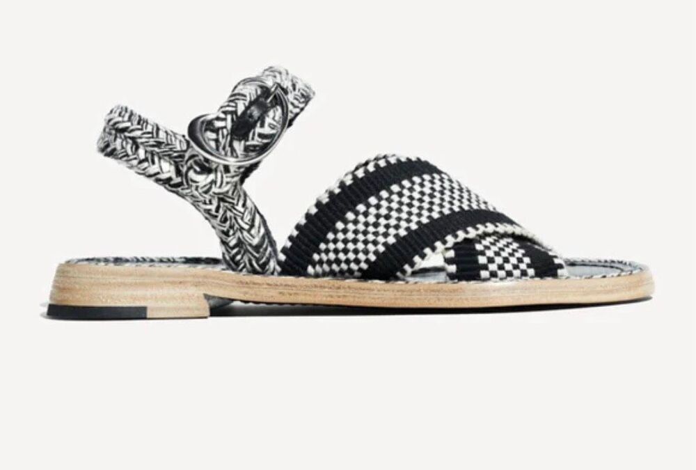 AURORA Flat Braided Sandals in Black & Ivory NWB Size 37/7